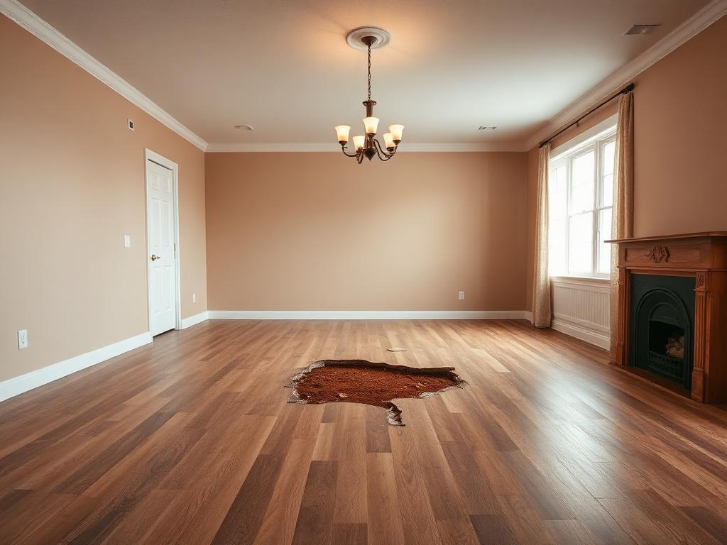 Before: Damaged flooring replaced with new LVP